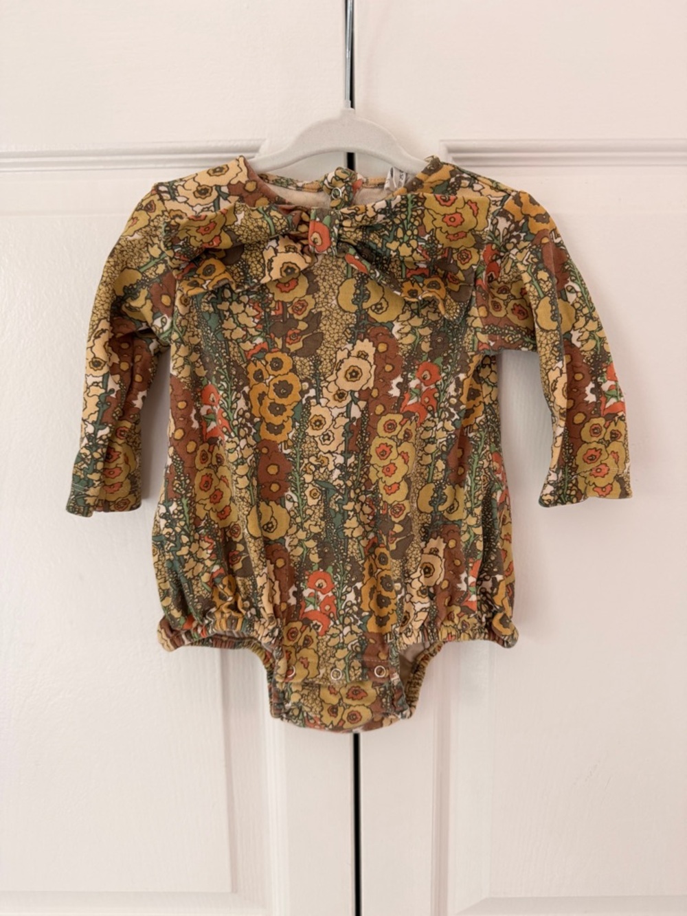 Floral Long Sleeve Baby Romper - Green, Mustard & Brown